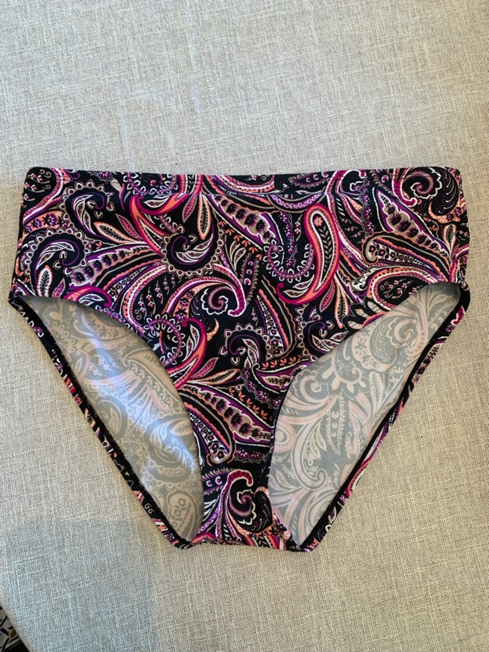 EUC AMERICAN BEACH MAURICES Paisley High Waisted Bikini Bottoms Black Size Large